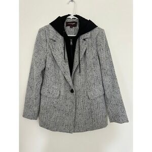 Johnston & Murphy Women‎ Small Tweed Dickey Blazer Removable Hooded Black White
